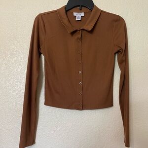 Long Sleeve Dark Tan/Brown Blouse